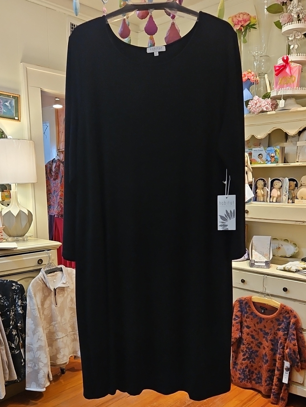 Habitat Black Long Sleeve Crewneck Midi Dress